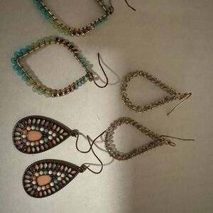 3 sets teardrop shaped beaded earrings